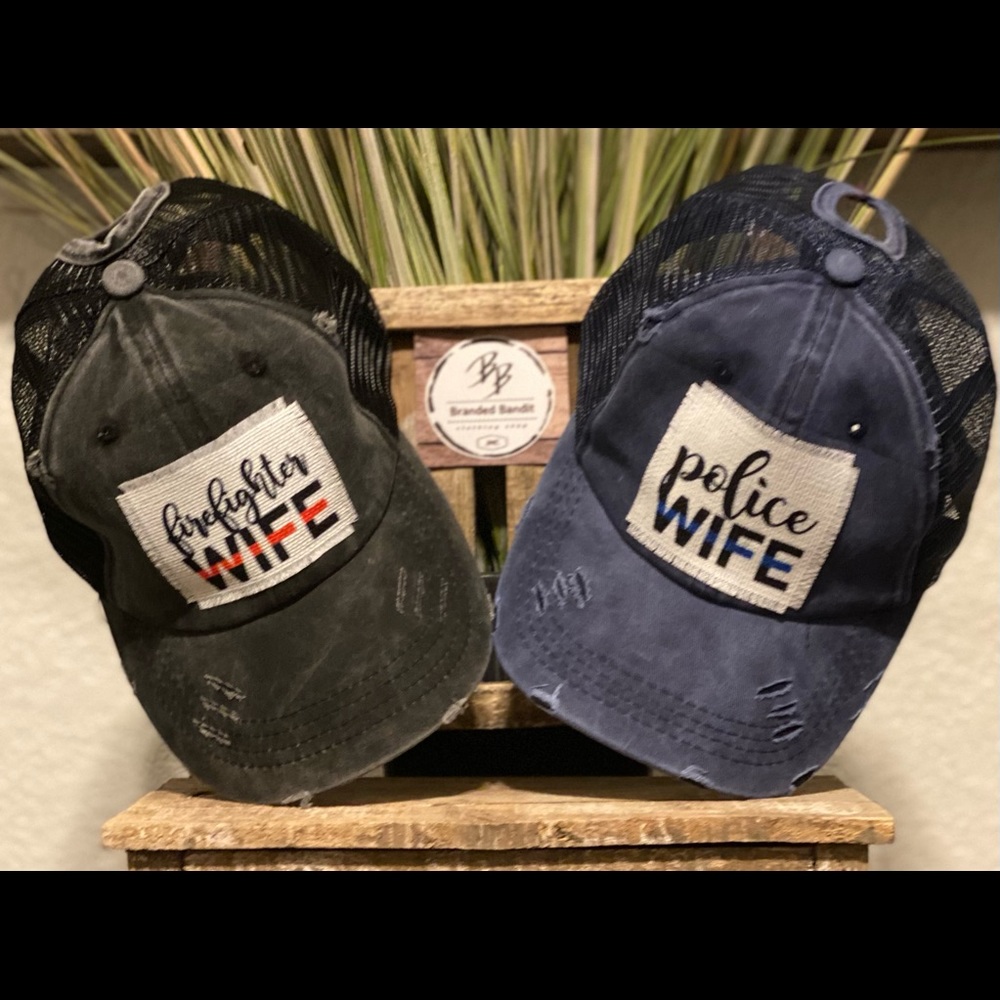 Firefighter Wife/Police Wife Distressed TruckerCap